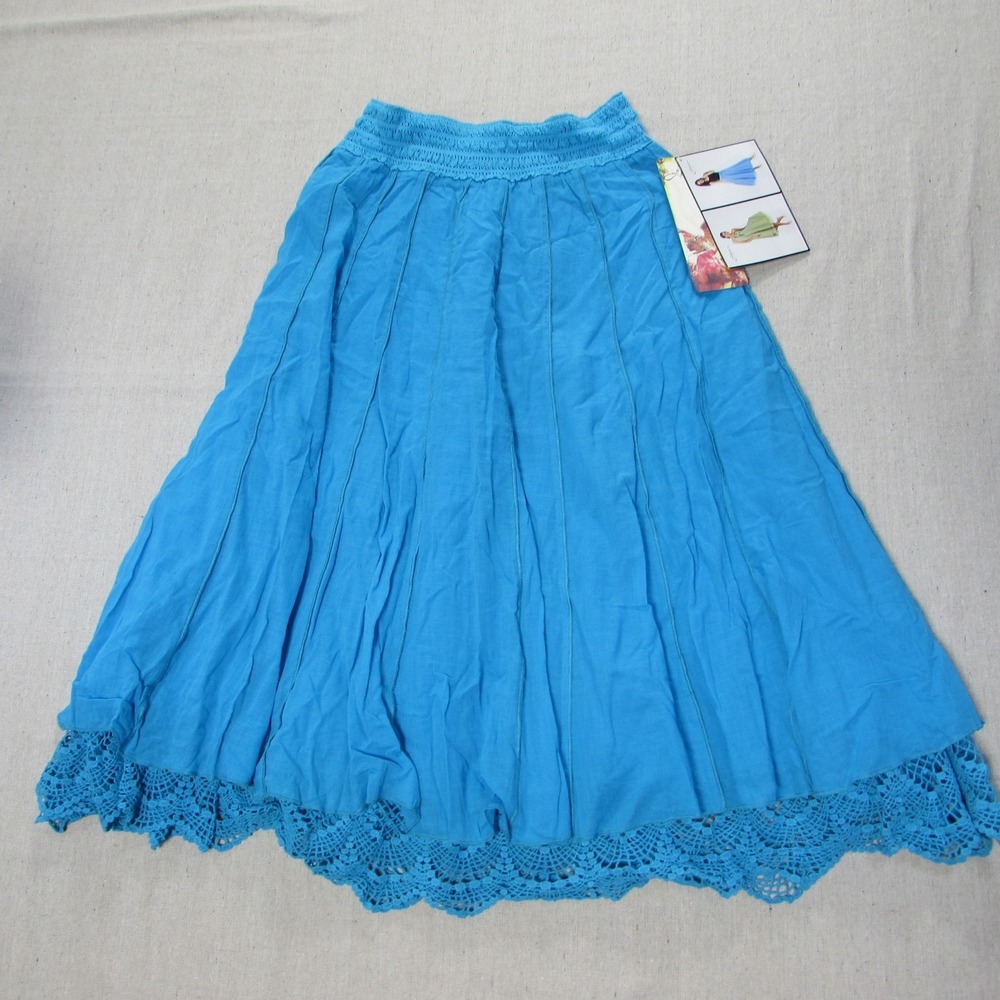 NWT Lapis Convertible Midi Dress Skirt 29" Smocked Strapless Boho Casual Blue